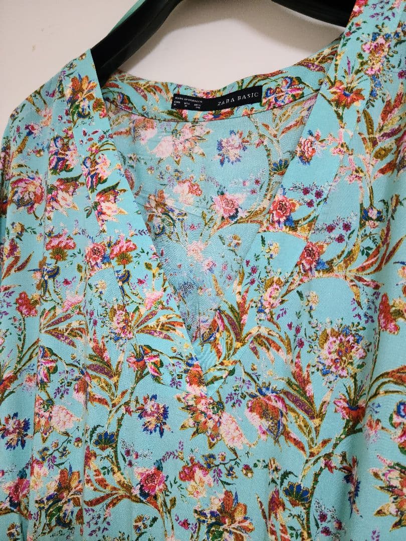 ZARA BASIC 花柄 Vネック 半袖 ミニワンピース — image 3