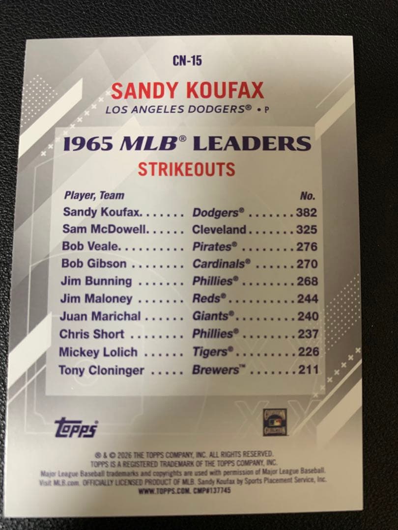Topps Sandy Koufax MLB トレーディングカード — image 2