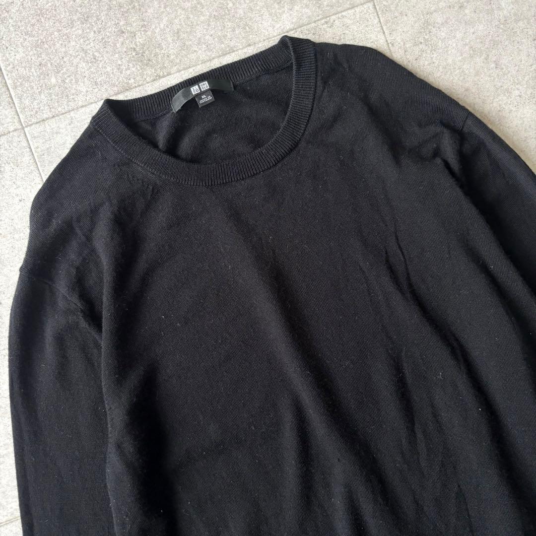 ユニクロ メリノクルーネックセーター ウール ニット 長袖 XL 黒 ブラック — image 2