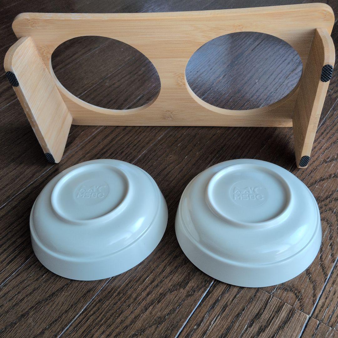 ペット用食器台 竹製スタンド 樹脂ボウル2個付き — image 3