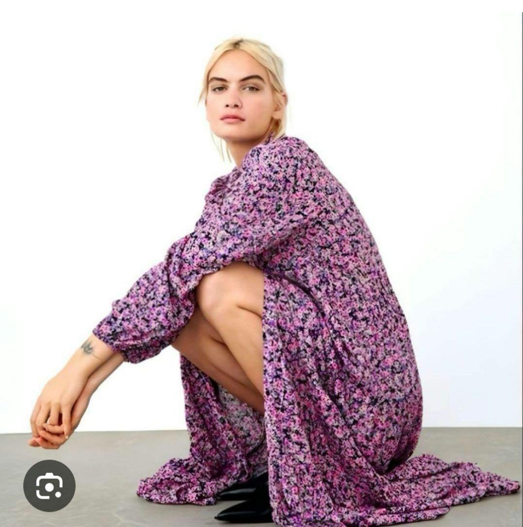 お値下げ！ZARA　花柄 ロングシャツワンピース — image 2
