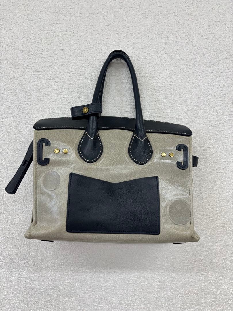 GLEAN&CO.,Ltd. ハンドバッグ 日本製 グレー×ネイビー レザー — image 2