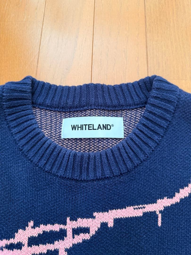 WHITELAND ネイビー ピンクニットセーター L — image 2