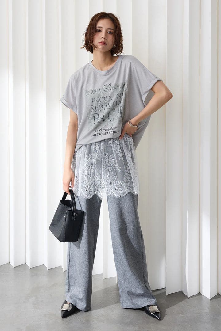 Frene レースレイヤードロゴTシャツ　グレー — image 3