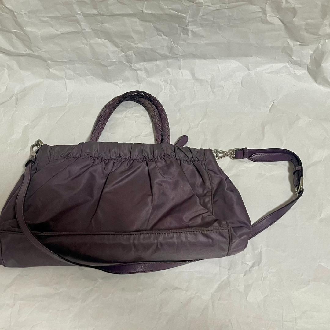 PRADA プラダ ナイロン ギャザー 2WAY ショルダーバッグ 紫 三角ロゴ — image 2