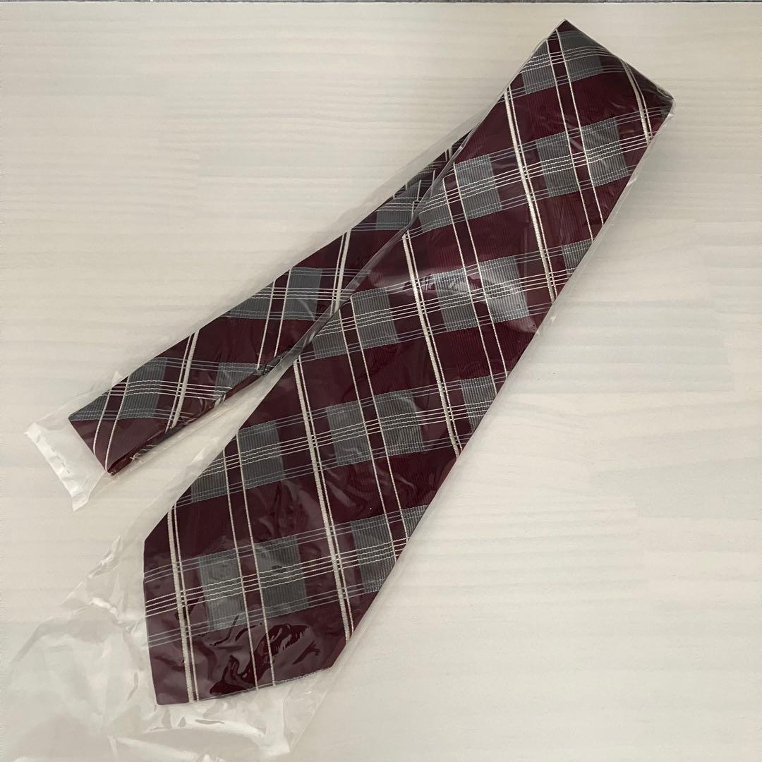 COMME CA DU MODE ネクタイ ボルドー×グレー チェック 絹100 — image 2