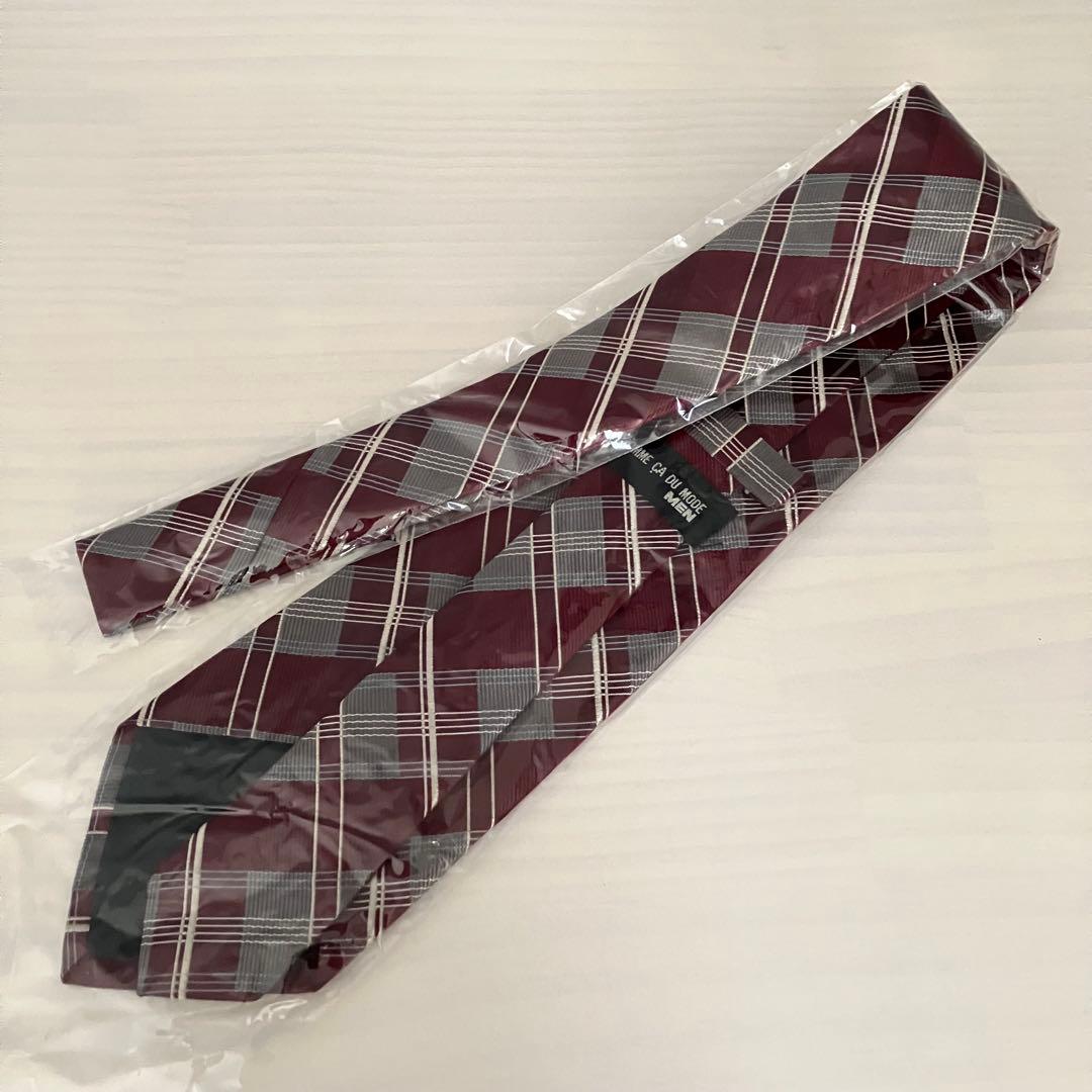 COMME CA DU MODE ネクタイ ボルドー×グレー チェック 絹100 — image 3