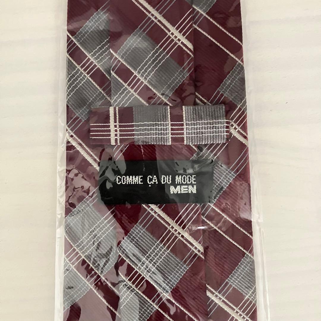COMME CA DU MODE ネクタイ ボルドー×グレー チェック 絹100 — image 4