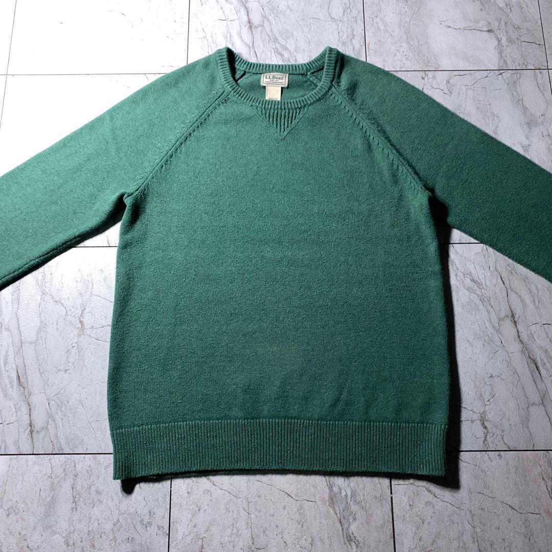 00s〜 L.L.Bean 短丈 コットンニット グリーン 無地 カシミヤ混 — image 2