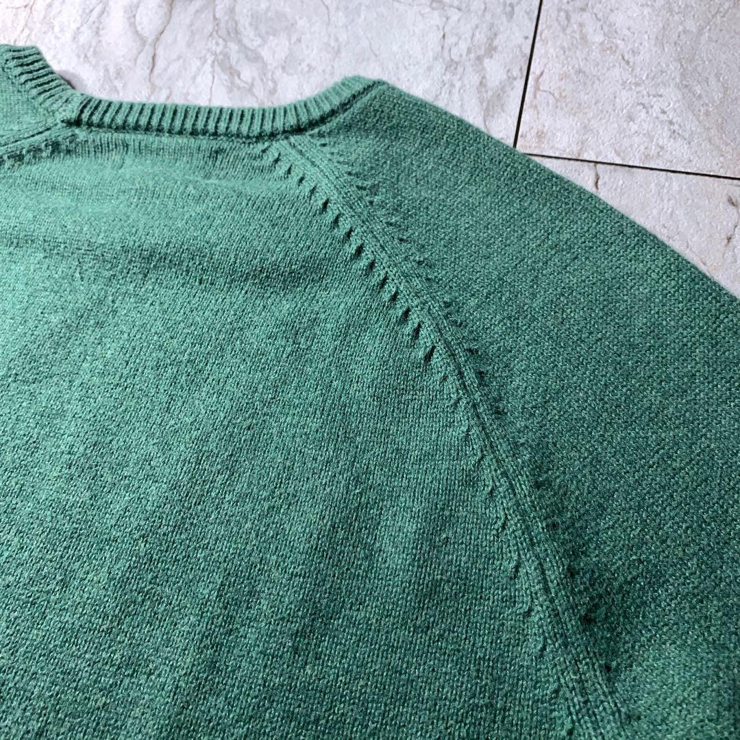 00s〜 L.L.Bean 短丈 コットンニット グリーン 無地 カシミヤ混 — image 4