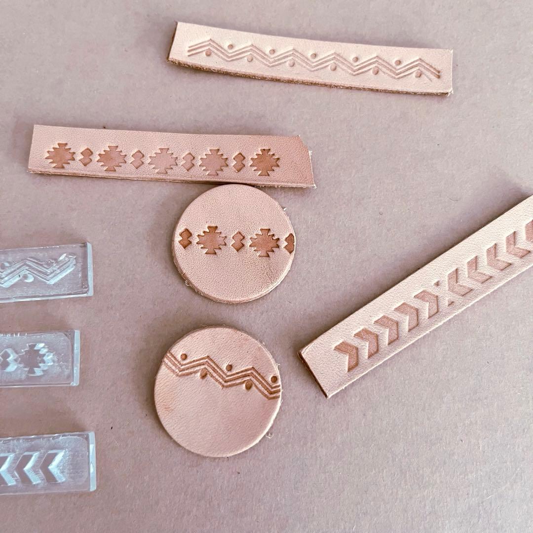 ⑧アクリル刻印　3点　オルテガボーダー　boho オルテガライン　レザータグ — image 4