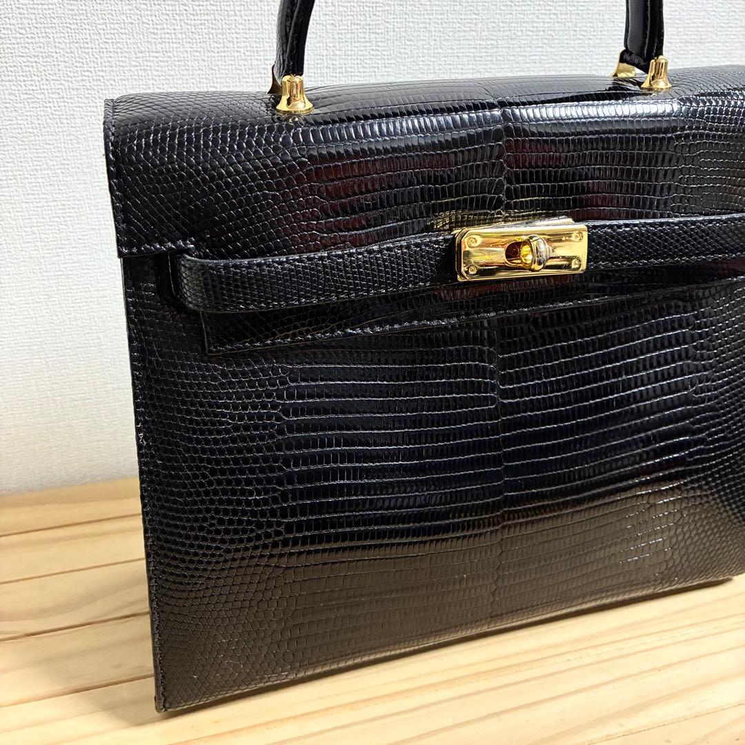最高級 リザード ブラック ゴールド金具 ハンドバッグ Lizard カデナ — image 3