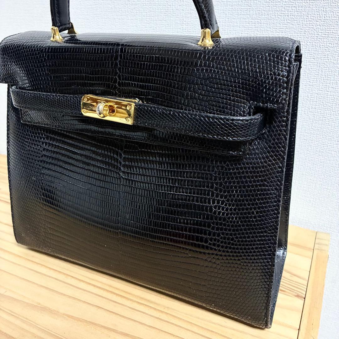 最高級 リザード ブラック ゴールド金具 ハンドバッグ Lizard カデナ — image 4