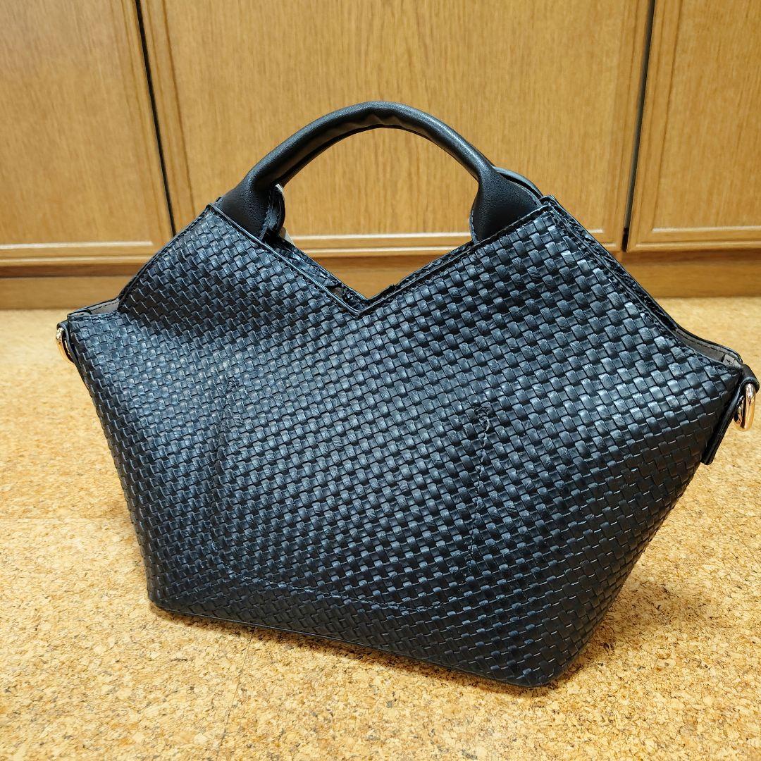 ALPHA CUBIC ハンドバッグ 編み込みデザイン 黒 新品 — image 2