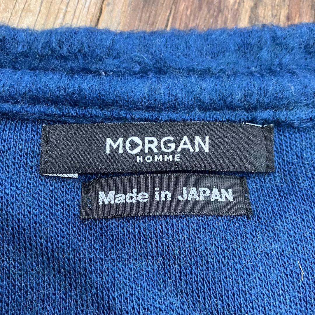 MORGAN モヘアライク ニット セーター Vネック 日本製 光沢 ブルー — image 2
