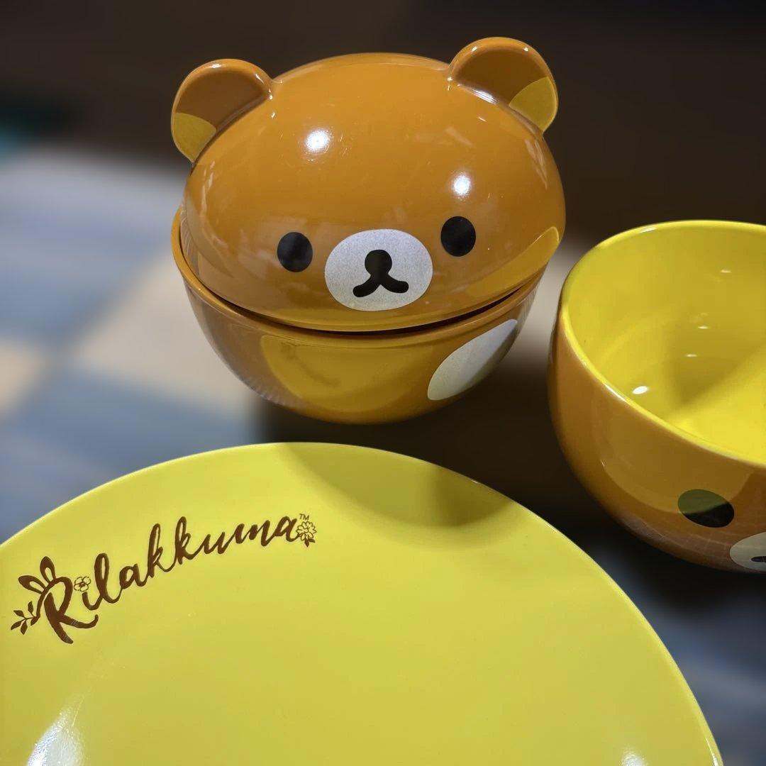 リラックマ 6点　食器セット ぬいぐるみ付き　お皿3枚　丼　スープマグ — image 4