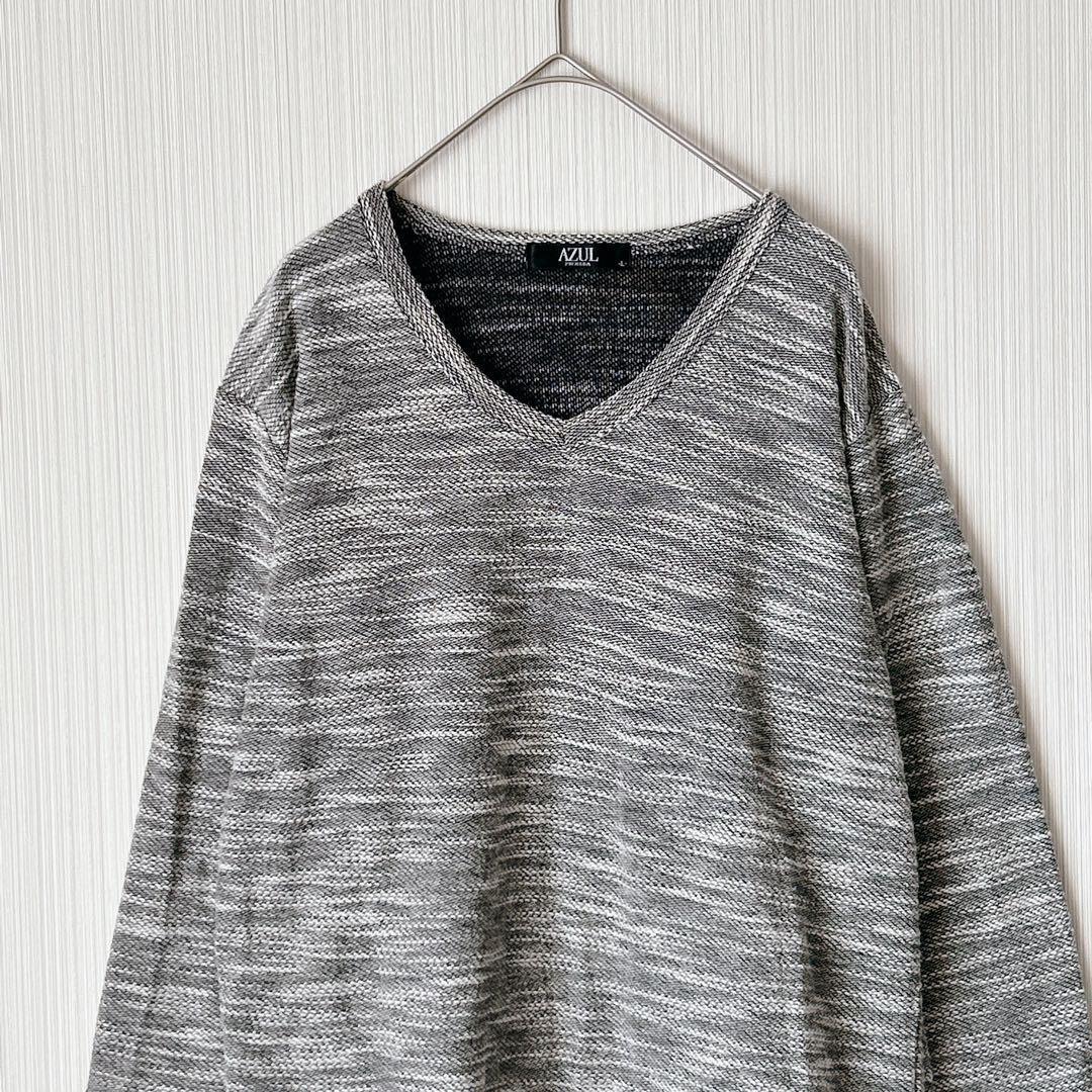 862 アズール Vネック 七分袖ニット グレー L シンプル 薄手 メンズ — image 3
