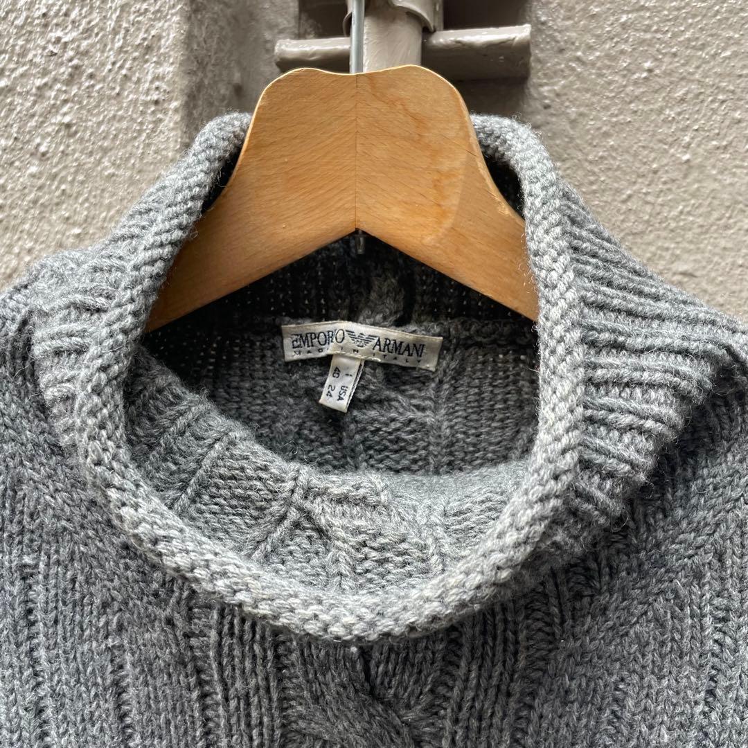 90s EMPORIO ARMANI タートルネック ケーブルニット グレー — image 2