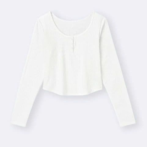 新品同様 GU コットンブレンドリブクロップドヘンリーT 白黒 2枚セット M — image 3