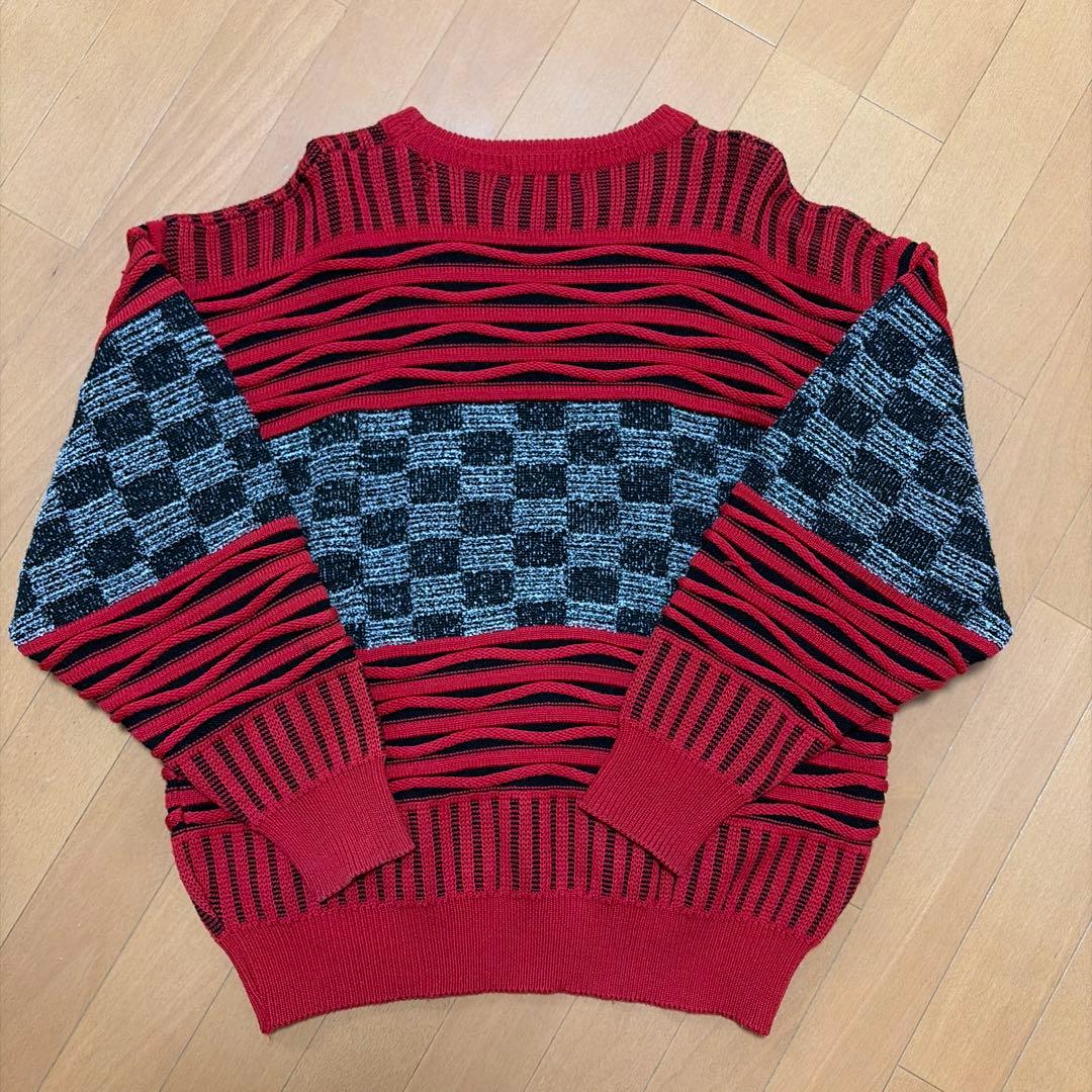 CALBARI クルーネック ニット セーター レッド ブラック L 短丈 — image 2