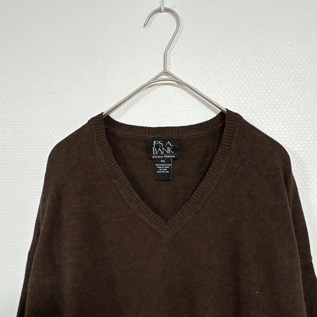 ジョスエーバンク Vネック 長袖ニット 無地 XXL 濃茶 綿 ビッグサイズ — image 3