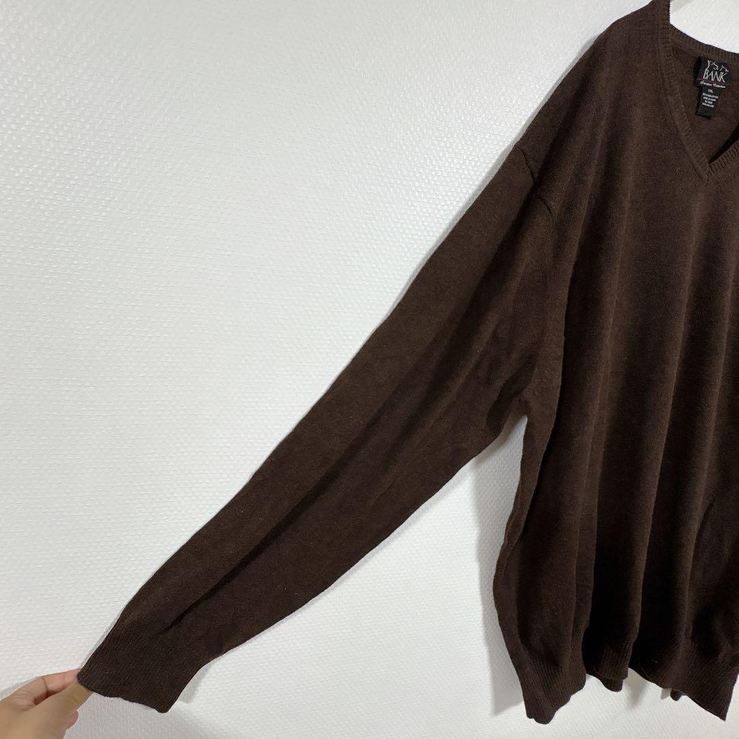 ジョスエーバンク Vネック 長袖ニット 無地 XXL 濃茶 綿 ビッグサイズ — image 4