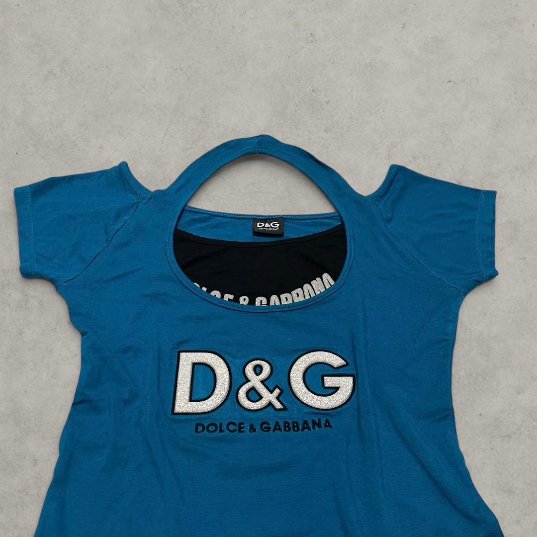 00s Y2K 平成D&G DOLCE&GABBANA 半袖 ラメロゴTシャツ — image 2