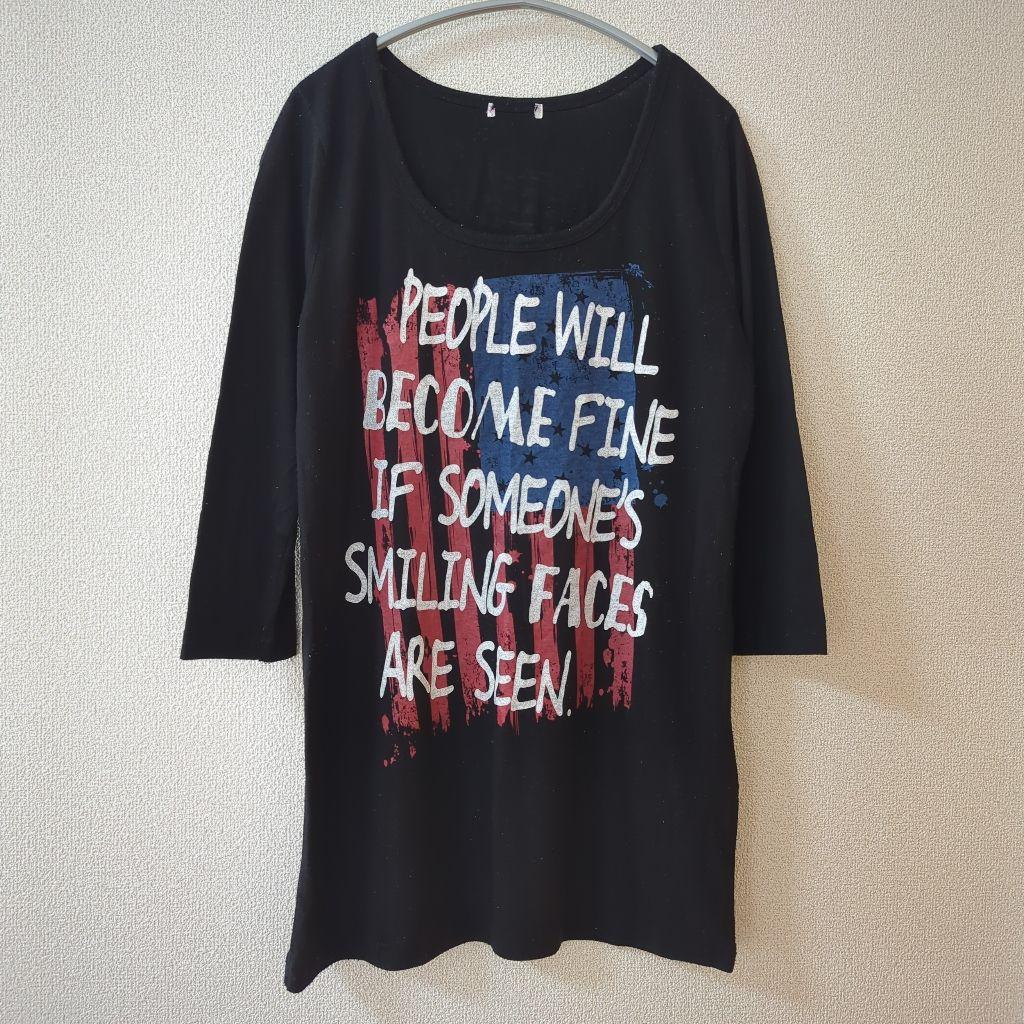【フォロー割5%オフ❗️】ハニーズ　Tシャツ　ロンT　七分袖　前後プリント　黒 — image 2
