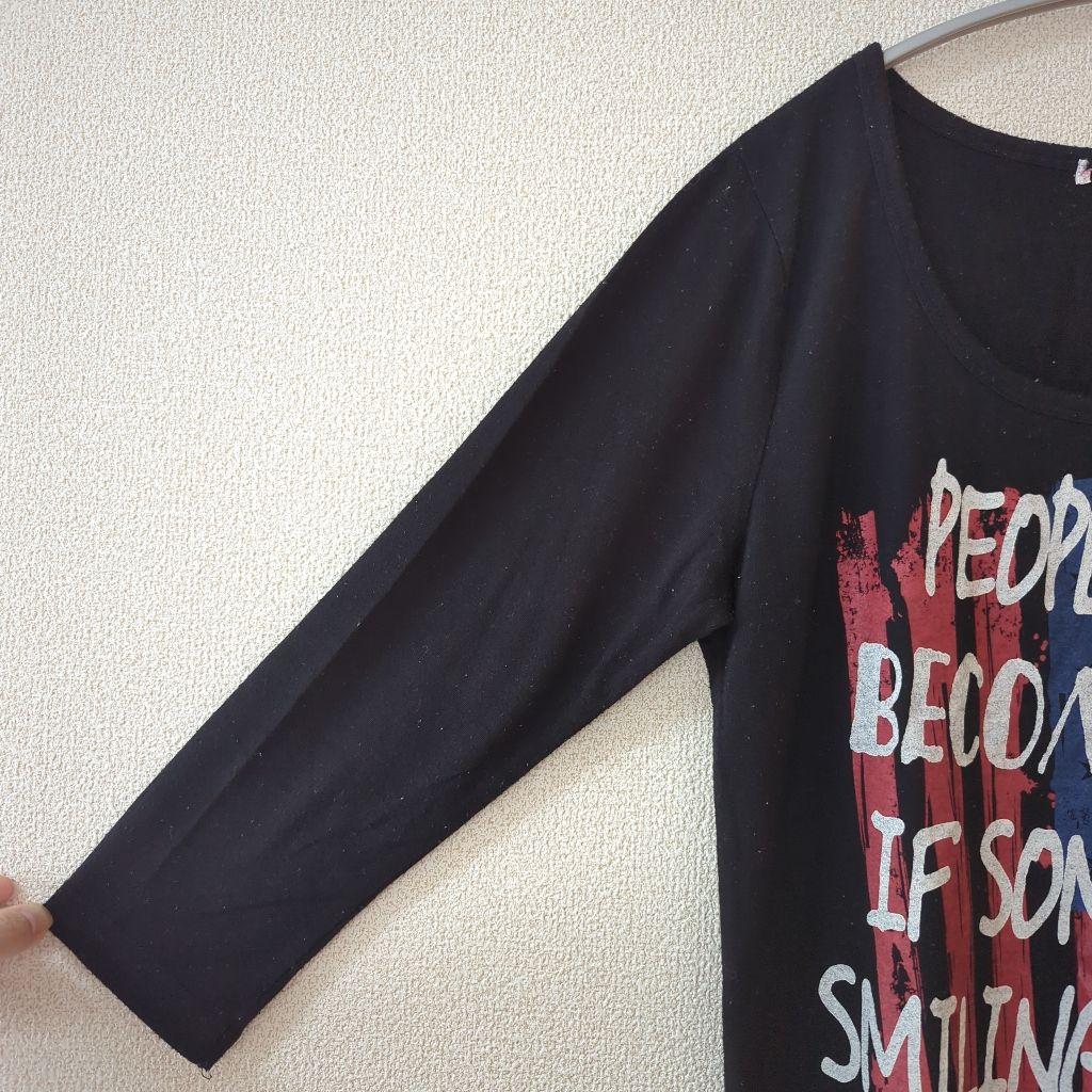 【フォロー割5%オフ❗️】ハニーズ　Tシャツ　ロンT　七分袖　前後プリント　黒 — image 5