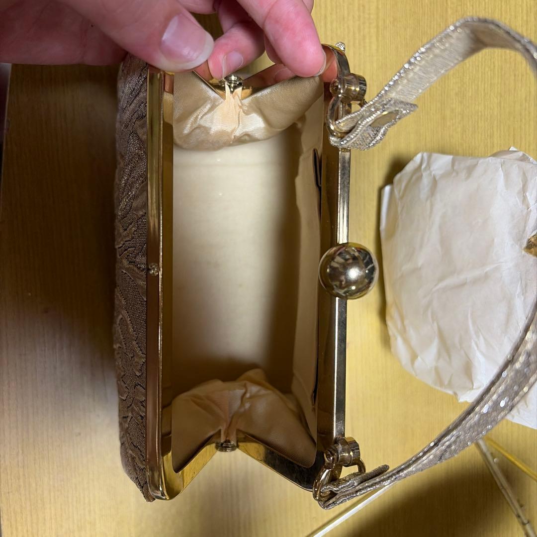 【美品】和装用バッグ パーティーバッグ がま口 ゴールド 結婚式 着物 — image 2