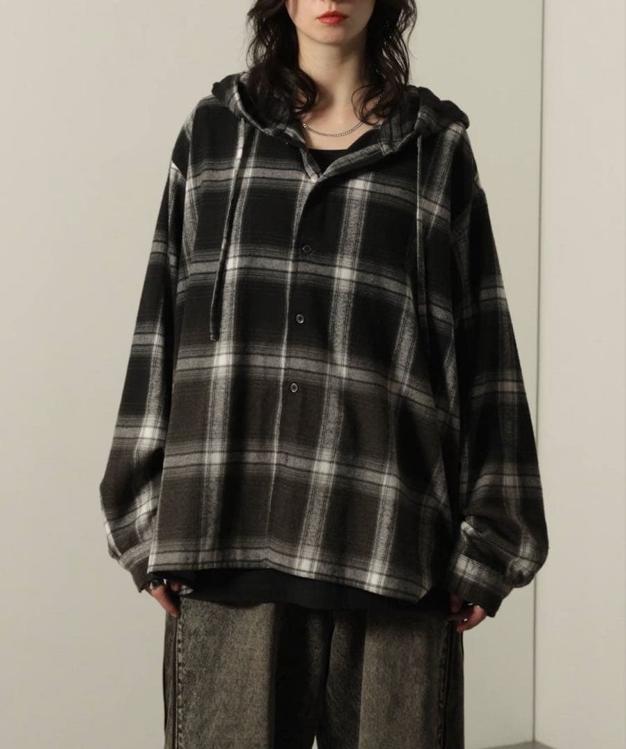 【Alfred Alex】グラデーション チェック フードシャツ — image 4