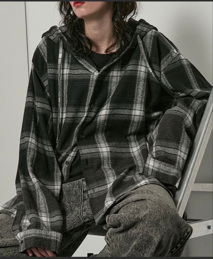 【Alfred Alex】グラデーション チェック フードシャツ — image 5