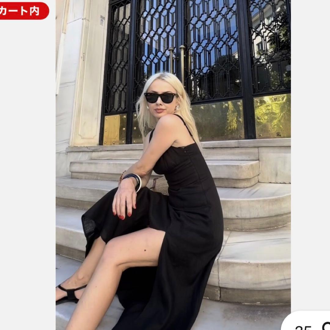ZARA リネン100% ストラップ ロングワンピース — image 2
