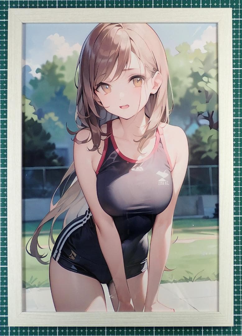 黒い水着女性のイラストポスター（サイズA4）【フレーム入り】 — image 2