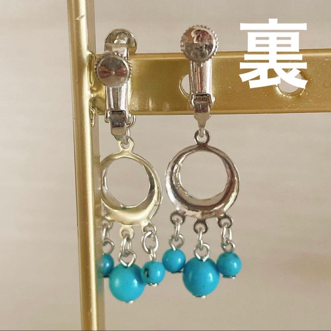 ターコイズ風ビーズ イヤリング 夏 海 シルバー 爽やか ネジバネ式イヤリング — image 3