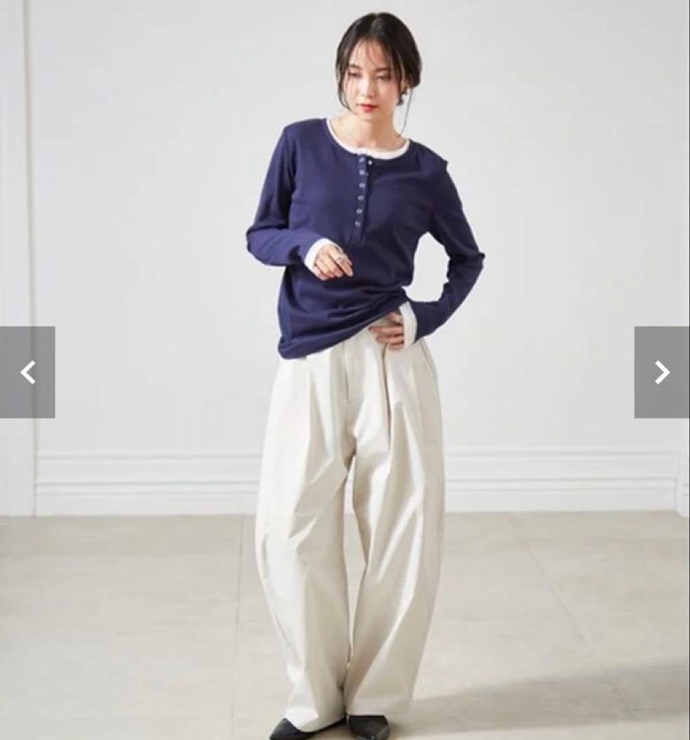 【タグ付】レイヤードヘンリーネックリブTシャツ ネイビー M — image 2