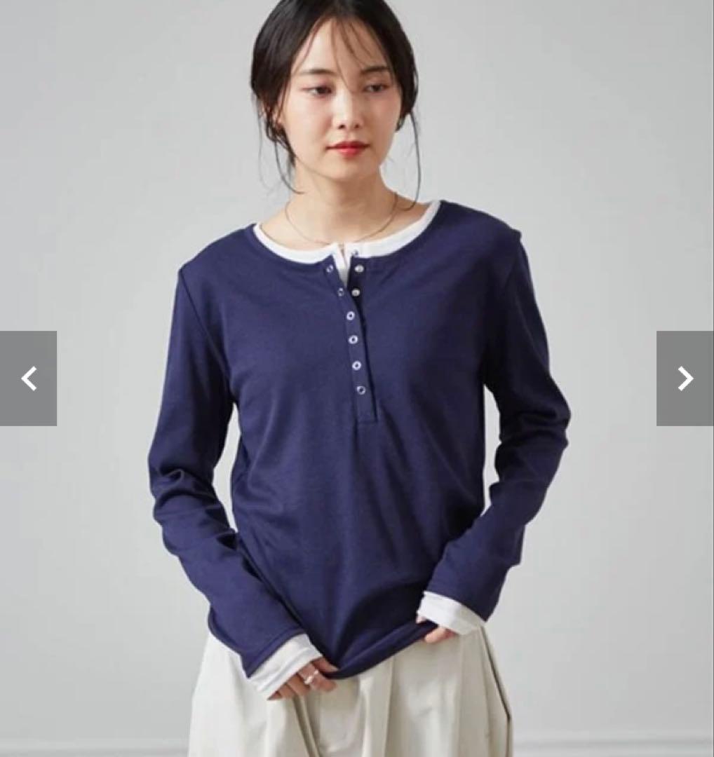 【タグ付】レイヤードヘンリーネックリブTシャツ ネイビー M — image 3