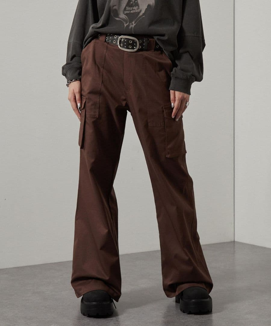 最安値タグ付【Alfred Alex】リベットセミフレアカーゴパンツ　ブラウンL — image 3