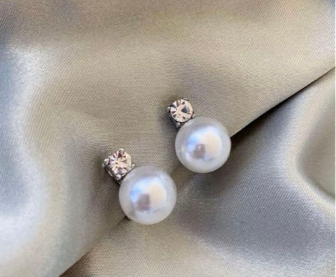 一粒×パール風　シルバージルコニア　クリップイヤリング結婚式 キラキラ　可愛い — image 3