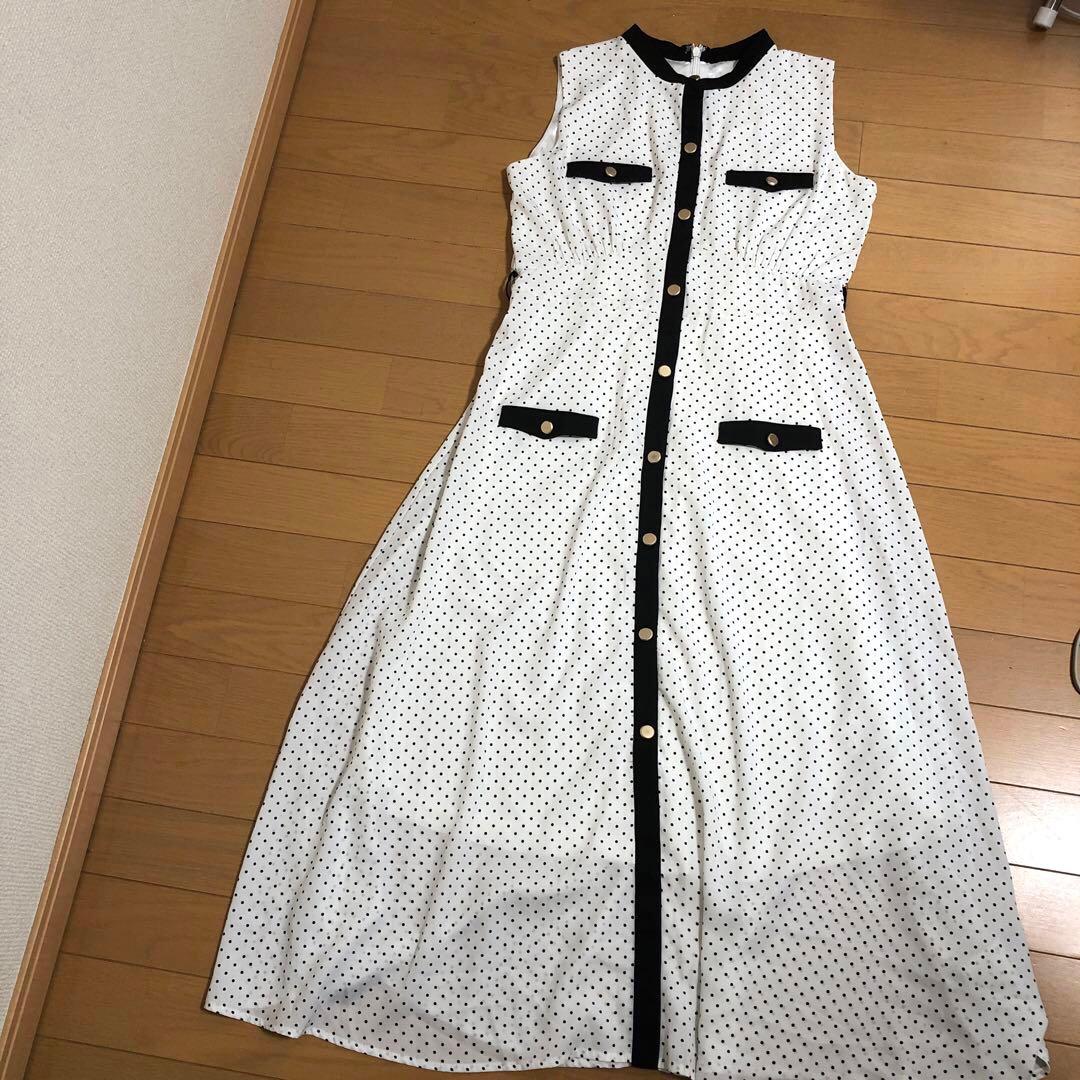 美品　STAY MOTIONノースリーブ ロングワンピース ドット柄　F — image 2