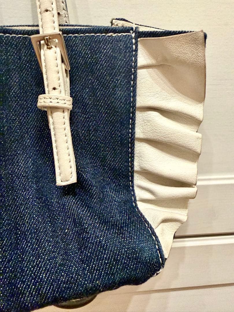 デニム×レザー フリル 小さな ハンドバッグ ポシェット — image 5