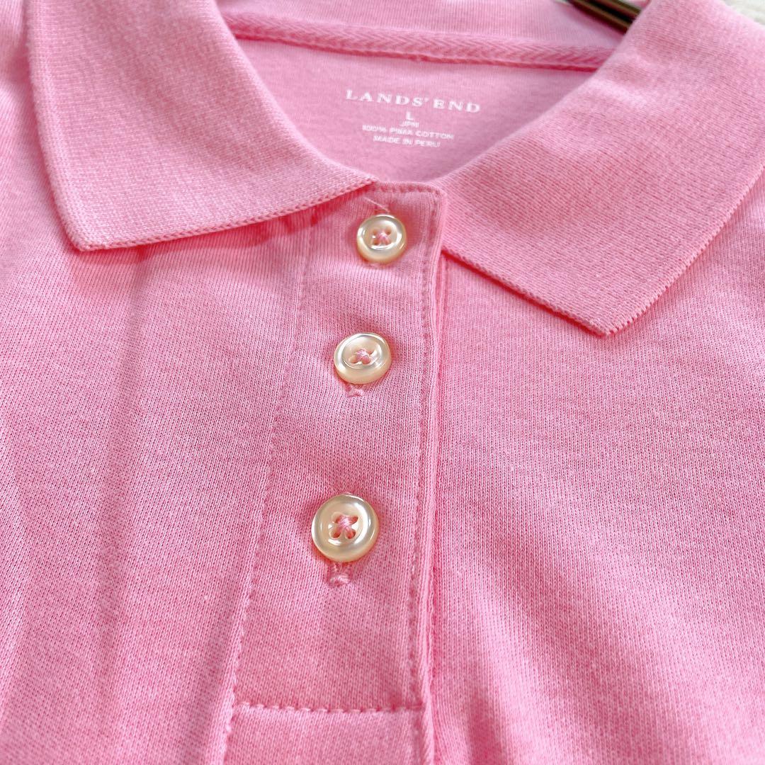 美品★ 【ランズエンド】 コットン 半袖 ポロシャツ (L) ピンク — image 5