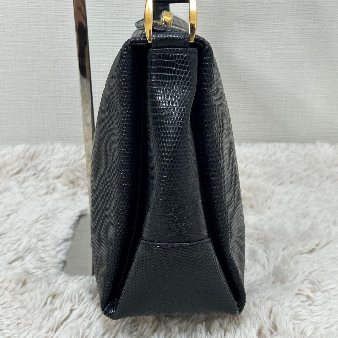 ハンドバッグ ブラック リザード型押し風 ゴールド金具 ターンロック フォーマル — image 5