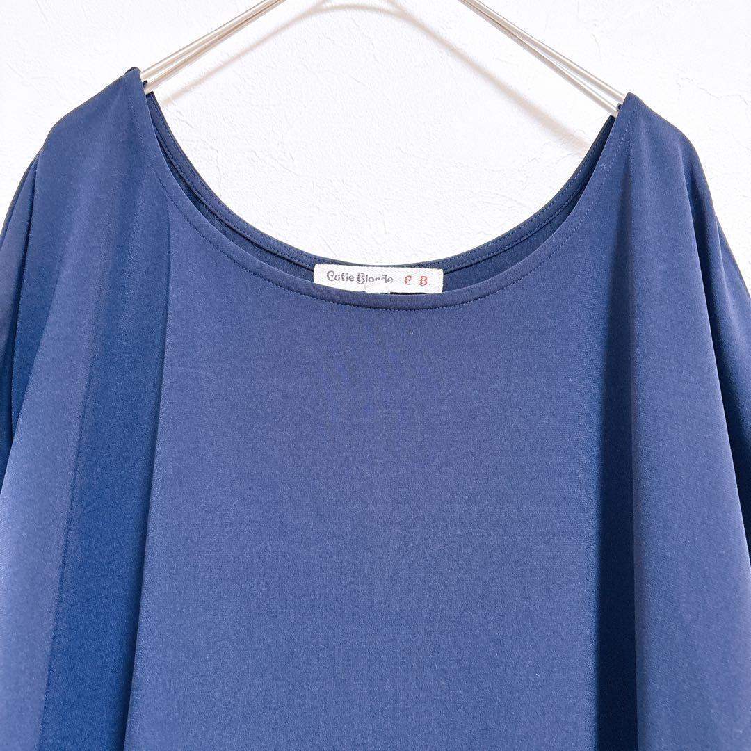 【キューティーブロンド】Tシャツ　カットソー　異素材　花柄　半袖　ゆったり　紺 — image 3