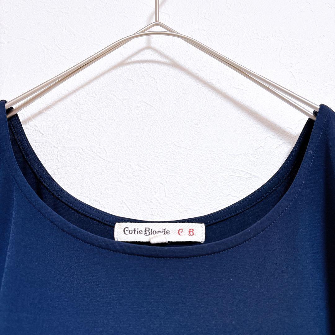 【キューティーブロンド】Tシャツ　カットソー　異素材　花柄　半袖　ゆったり　紺 — image 4