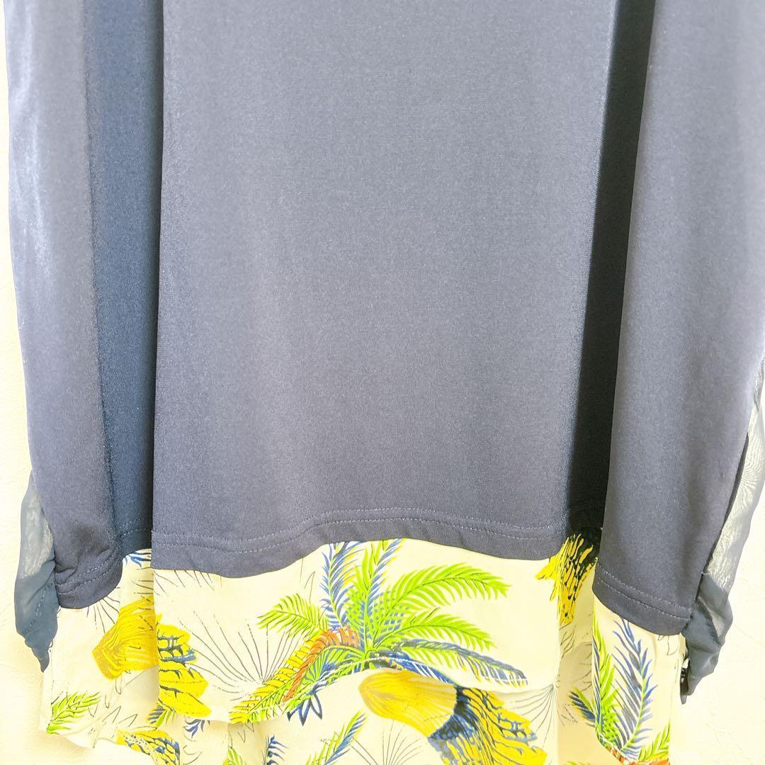 【キューティーブロンド】Tシャツ　カットソー　異素材　花柄　半袖　ゆったり　紺 — image 5