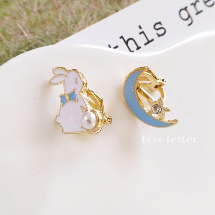 No.165 うさぎムーンスターイヤリング ブルー 韓国 ゆめかわ 量産型 姫 — image 3
