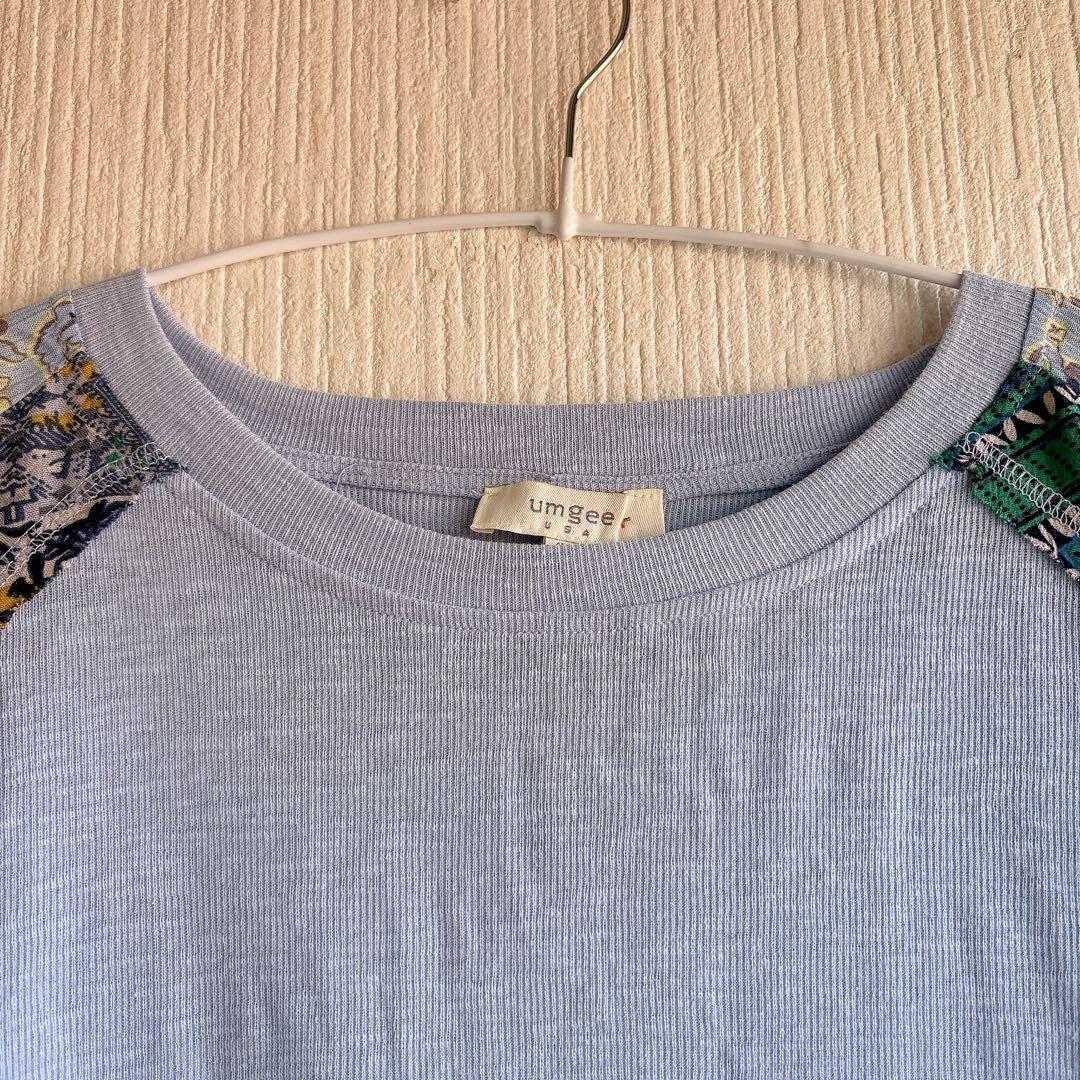アンジー ボタニカル柄 カットソー クルーネック ラグラン 長袖 1XL 水色 — image 2