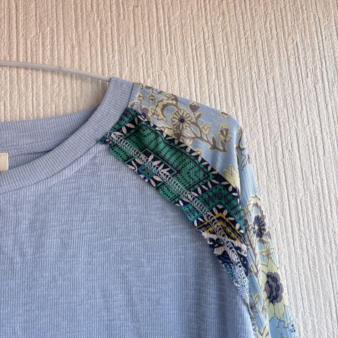 アンジー ボタニカル柄 カットソー クルーネック ラグラン 長袖 1XL 水色 — image 5