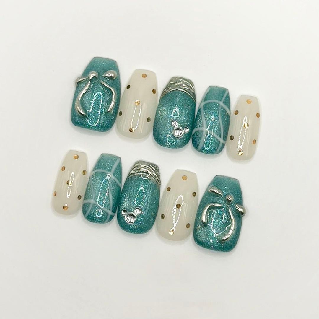 【現品・サイズ変更可能】No.113 ネイルチップスパークリングジュビリー夏 — image 2